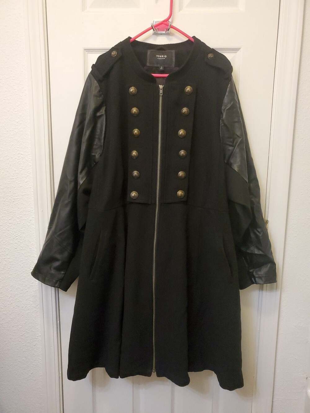 Torrid Black Mixed Media Military Fit & Flare Coat - Plus Size 6 / 6X